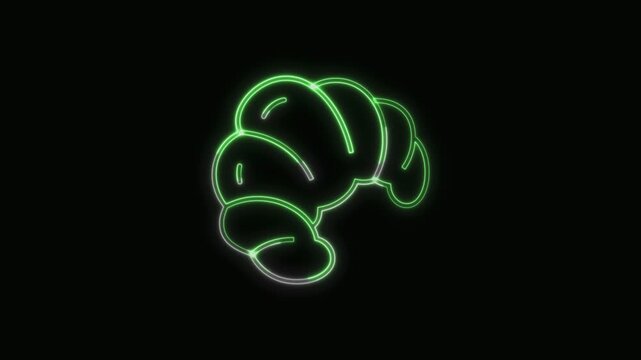  Croissant Icon Neon Seamless Loop 4K with Black Background Animated Promotional Typography for Video Editing