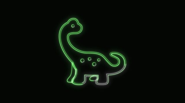  Dinosaur Icon Neon Seamless Loop 4K with Black Background Animated Promotional Typography for Video Editing