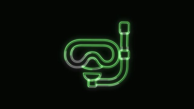  Diving Mask Icon Neon Seamless Loop 4K with Black Background Animated Promotional Typography for Video Editing