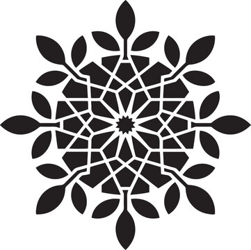 Natural floral mandala silhouette with islamic geometric center and leaf branches for organic oriental branding design.