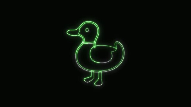  Duck Icon Neon Seamless Loop 4K with Black Background Animated Promotional Typography for Video Editing