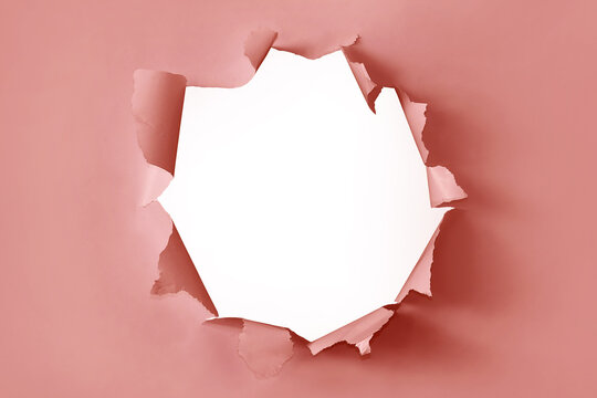 Pink Torn Paper Frame With White Hole Mock up Background For Poster Promotion Advertising And Studio Photo Session