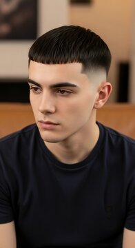 Young Man with Stylish Buzz Cut and Fade Haircut