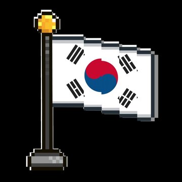 Korean Republic flag. Seamless looping clip of a Korean national flag in a stylized pixel design