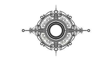Ornate compass illustration, navigation symbol, line art, nobody © hermas