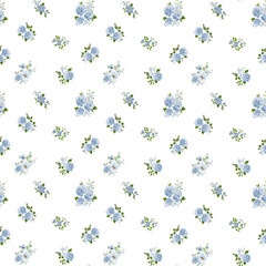 Blue floral pattern. Cute Vintage cottagecore pattern. Little blue roses © ka_lou