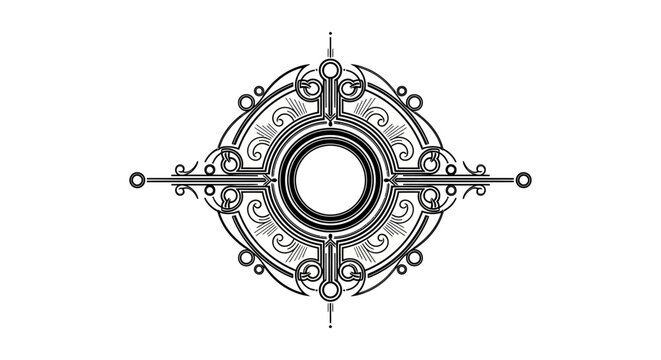 Ornate compass illustration, navigation symbol, line art, nobody