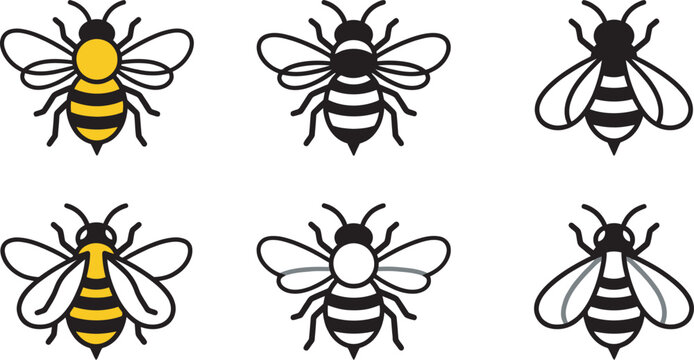 Collection of various bee illustrations