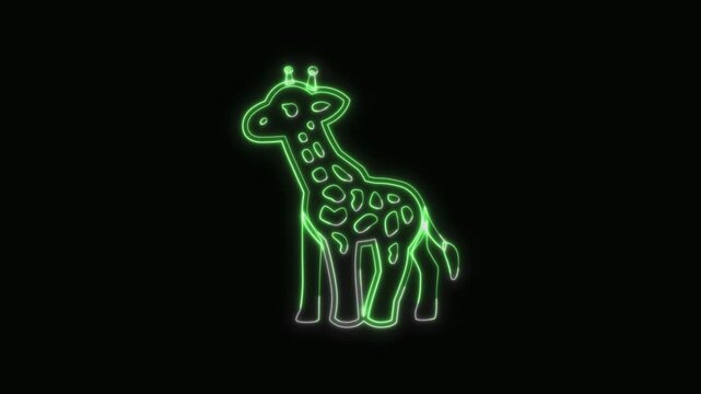  Giraffe Icon Neon Seamless Loop 4K with Black Background Animated Promotional Typography for Video Editing