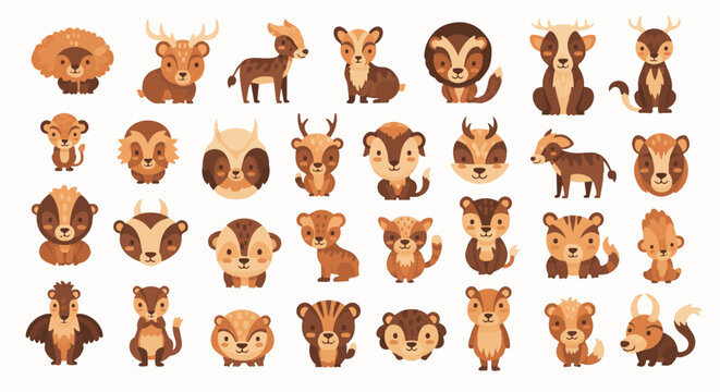 A collection of cute, pixelated woodland creatures in various poses and styles