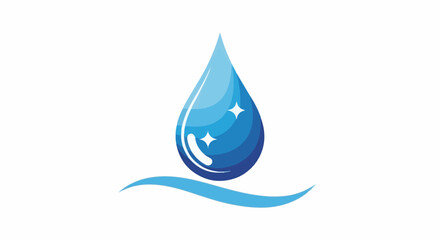 Fototapeta premium A clean, sparkling blue water drop descends upon a stylized wave