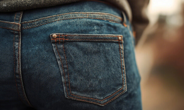 Closeup of denim jean pocket 