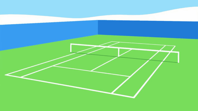Empty blue tennis court outdoor sport background flat vector illustration