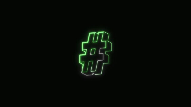  Hashtag Neon Text Seamless Loop 4K with Black Background Animated Promotional Typography for Video Editing