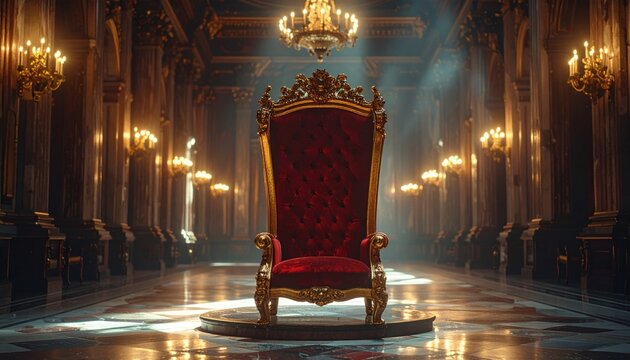 A Majestic Royal Throne in a Grand Palace Hall, Evoking Power and Opulence