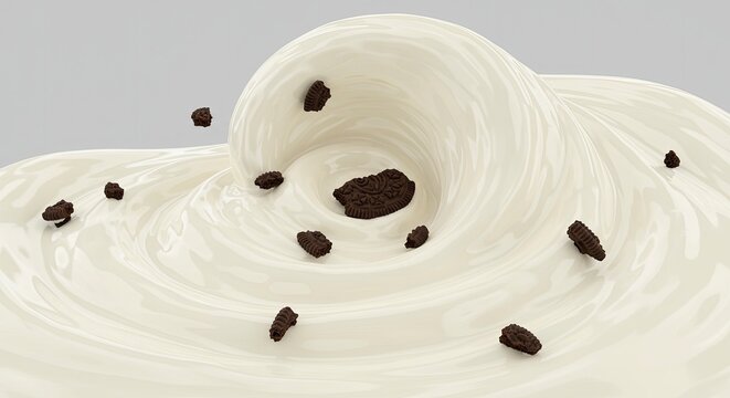 Espiral cremosa com peda&ccedil;os de chocolate isolada contra um fundo suave.