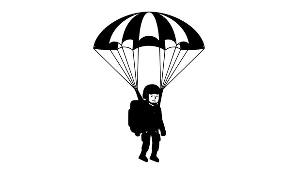Cartoon Military Paratrooper Airborne Landing Vector Character