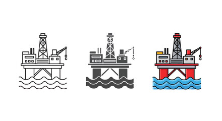 Naklejka premium Offshore oil platform rig icons - Editable line icons. Vector illustration - Glyph and solid icon set - Icon vector