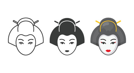 Fototapeta premium Geisha head portrait vector icons - Minimalist, flat icon, outline, glyph, linear, clipart, sticker - icon set