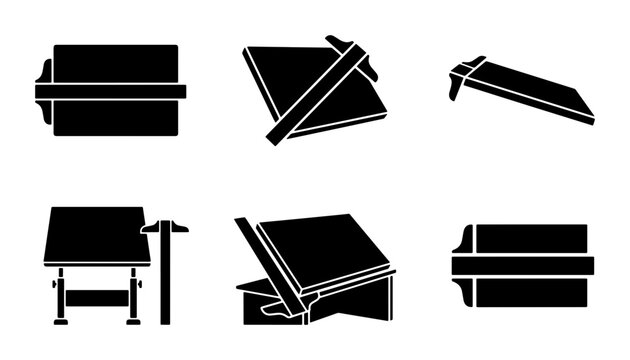 Drafting Table Icons, Architectural Drawing Tools, Engineering Design Equipment, Technical Illustration Set