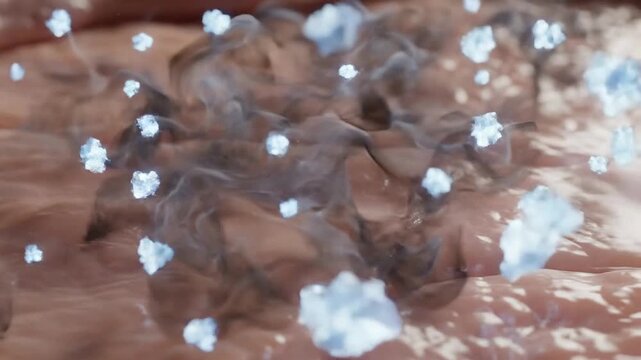 Close-Up Texture of Skin with Crystals and Wispy Smoke Effects for Abstract Visual Art and Creative Projects