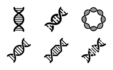 Obraz premium DNA Helix Icons Set, Genetic Code Symbols, Molecular Structure Illustrations, Science & Biology Vector Graphics