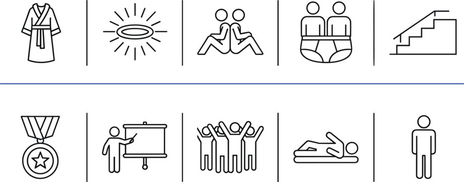 "Wellness and Fitness Icon Set Featuring Exercise, Yoga, Meditation, Award, and Health-related Symbols"