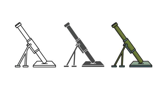 Military mortar weapon icon vector set - Editable line icons. Vector illustration - Glyph and solid icon set - Icon vector