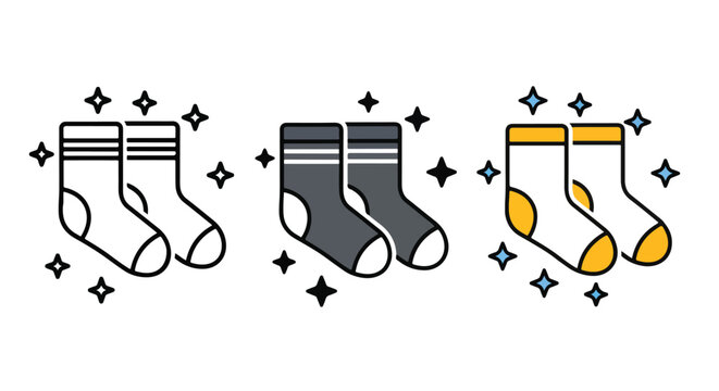 Set of clean striped socks vector icons - Line and glyph solid icon and logo template - Clipart, sticker - icon set