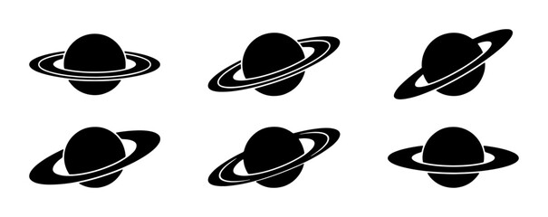 Saturn Planet Icons, Ringed Celestial Body Vector Graphics, Space Exploration Symbols © DesignHost