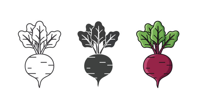 Fresh red beet vegetable vector set - Glyph solid icon - Editable modern style icon - Clipart, sticker - icon set - Clipart