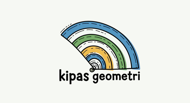 Geometric Fan Shape with Rainbow Colors and "kipas geometri" Text in Bright Studio
