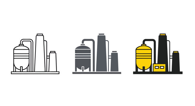 Industrial storage tanks vector set - Line and glyph solid icon and logo template - Clipart, sticker - icon set