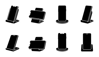 Smartphone Stands, Phone Holders, Device Mounts, Gadget Accessories, Vector Icons Set © Sajib