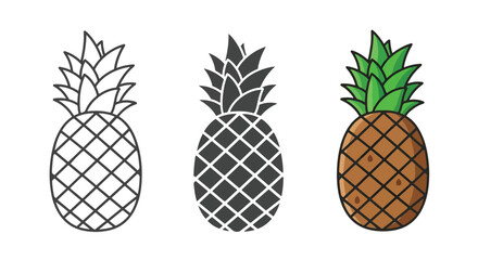 Fototapeta premium Fresh whole pineapple fruit icon set - logo icons vector set. Blue, Black and white icons