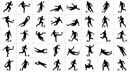 Fototapeta premium Professional Soccer Player Silhouettes Collection Flat Vector Graphics For Commercial Use