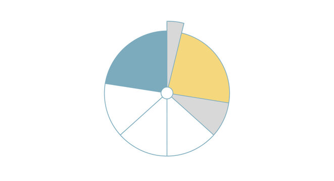 Depicting data analysis with a segmented pie chart, this graphic illustrates information distribution and progress, ideal for statistical reporting and business insights