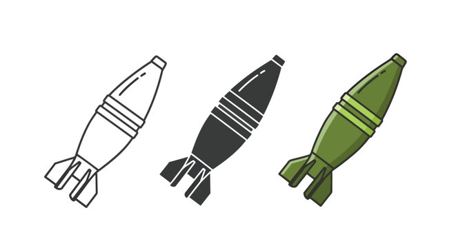 Military mortar shell weapon ammo icon - logo icons vector set. Blue, Black and white icons