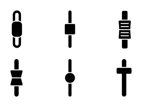 Set of 6 Black Slider Controls, Volume Knobs, Interface Elements, UI Design Components