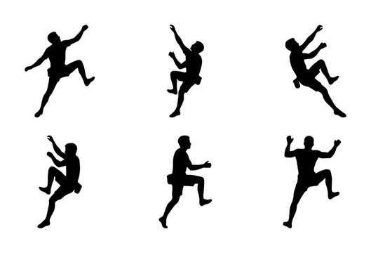 Rock Climbing Silhouettes, Bouldering Action Poses, Athletic Man Vector Set