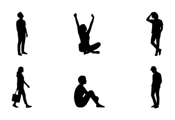 Obraz premium Diverse Human Silhouettes Collection, Casual Poses, Vector Icons for Lifestyle and Business
