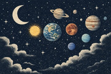 Fototapeta premium Vintage cosmic planets illustration