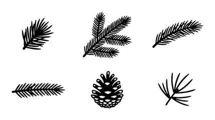 Pine Branch and Cone Vector Icons, Hand Drawn Christmas Elements, Winter Nature Graphics © Ripa