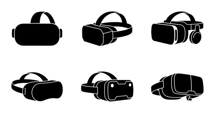 Virtual Reality Headsets, VR Goggles Collection, Immersive Technology Icons, Futuristic Entertainment Device Set