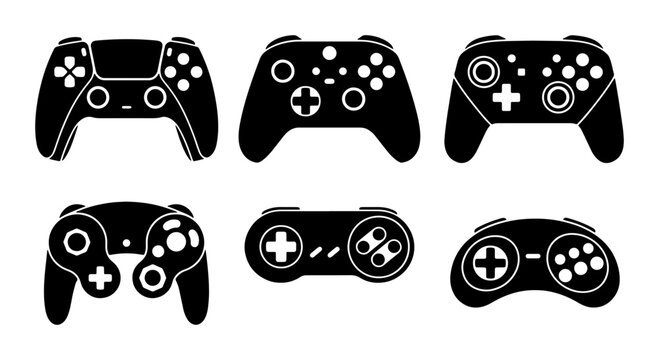 Video Game Controllers, Gaming Joysticks, Digital Entertainment Input Devices, Vector Icons Set