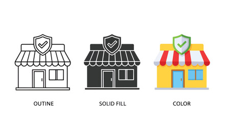 Naklejka premium Verified shop store icons in variations - logo icons vector set. Blue, Black and white icons