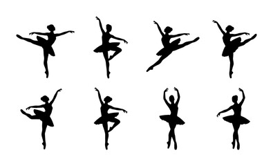 Ballet Dancer Silhouettes Collection, Elegant Poses, Graceful Movement, Performance Art Vector Set © Robiul