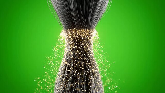 Dynamic Abstract Visual of Swirling Gold and Black Pattern Against Green Background for Motion Graphics and VFX Use