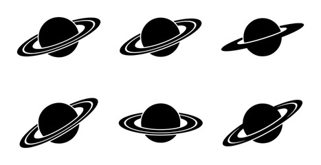 Saturn Planet Icons, Space Celestial Body Vector Set, Cosmic Galaxy Graphic Elements © Ibrahim