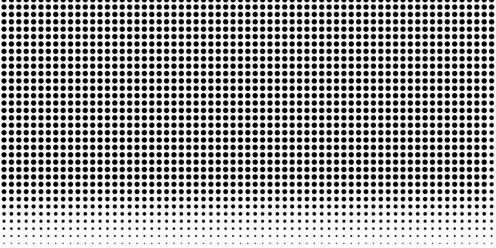 Dotted halftone gradient texture. Vanishing polka dot background. Repeating dots gradation pattern background. Black fading comic pop art overlay backdrop. Halftone raster effect wallpaper. Vector